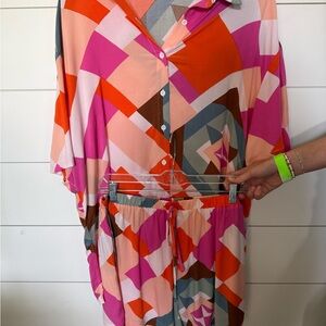 NWT Colorful Geometric Button-Up Shirt and Shorts Set by First Love size medium